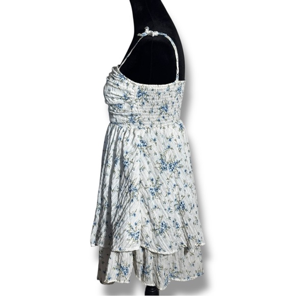 Unbranded White and Blue Floral Layered Tie Straps Empire Waist Babydoll Dress - Picture 6 of 16
